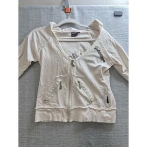 Golddigga Cropped Hoodie Womens Medium Beige Logo Cotton Raglan Sleeve Casual